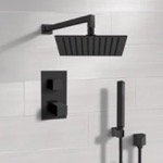 Remer SFH37 Matte Black Thermostatic Shower Set with Rain Shower Head and Hand Shower